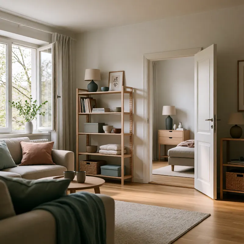 Frisch gereinigtes, helles Wohnzimmer mit Holzboden